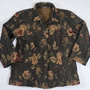 Chicos Tapestry Floral Jacket Crinkle Brocade Dark Academia Whimsigoth Shacket
